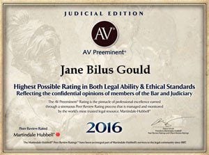 Judicial Edition | AV | Preeminent | Jane Bilus Gould | Peer Review Rated Martindale Hubbell | 2016